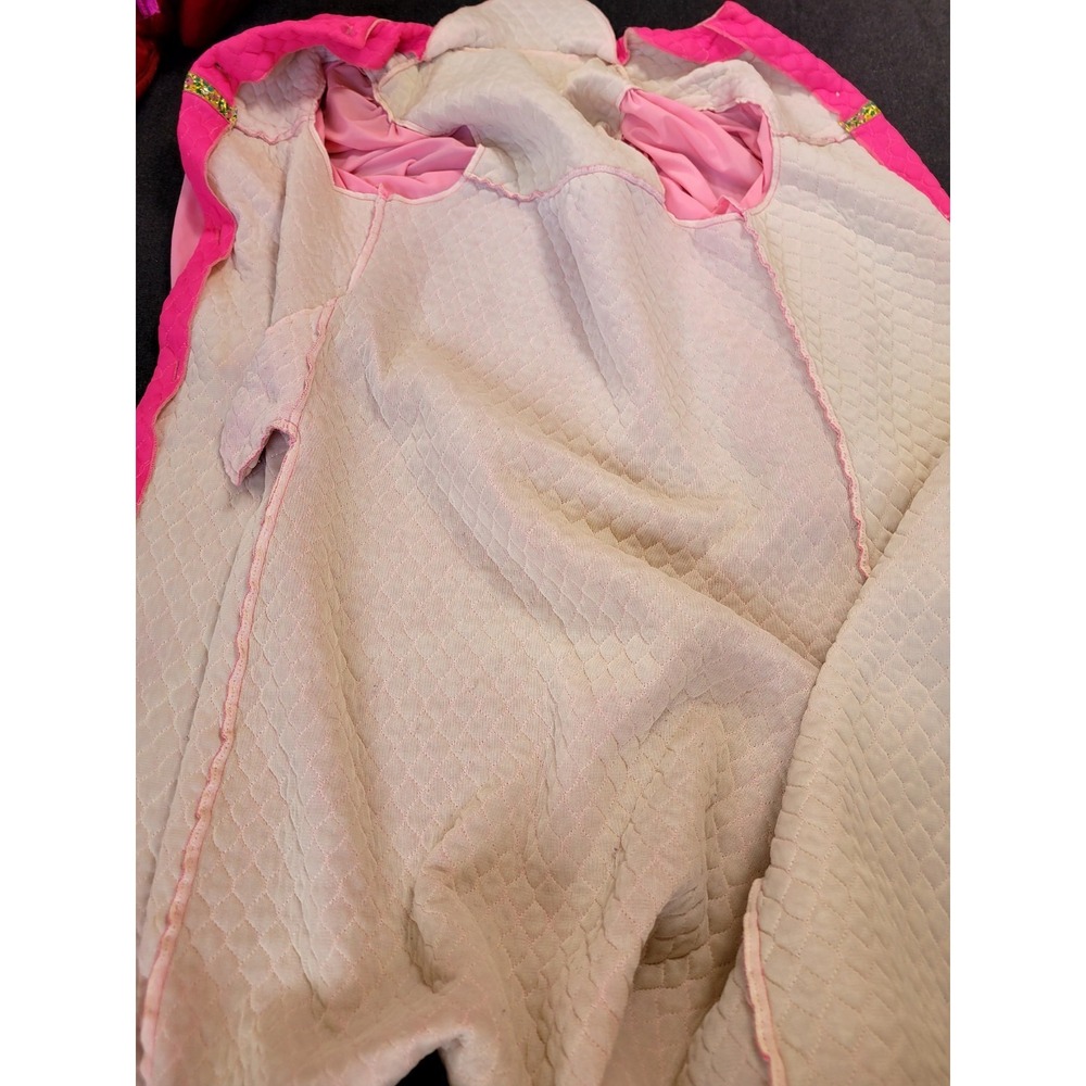 Vintage 60's Quilted Robe Gold Floral Trim Flowy Sleeve Hot Pink Maxi Mod M - Picture 10 of 16